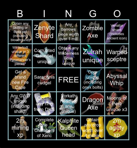 Old School RuneScape Bingo Card.